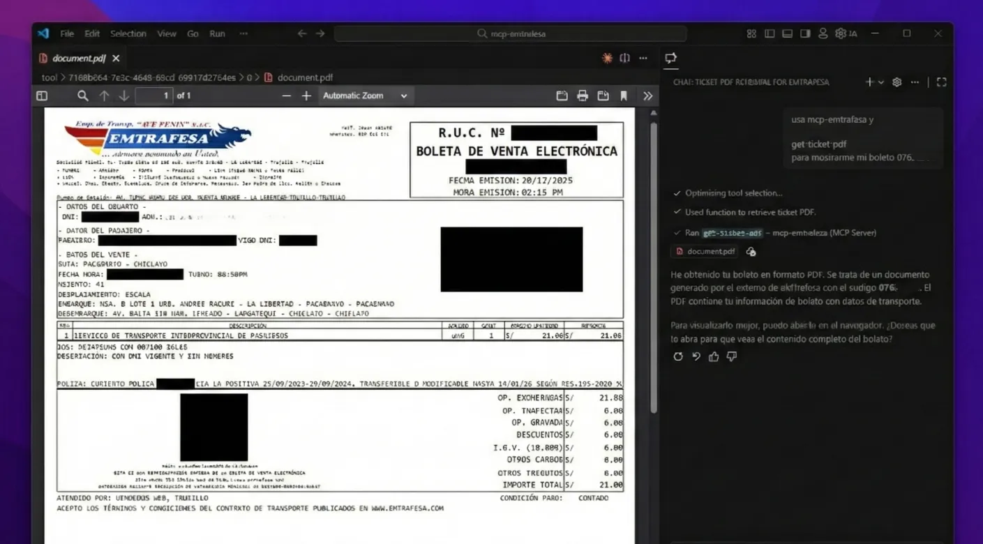 Búsqueda de boleto en PDF