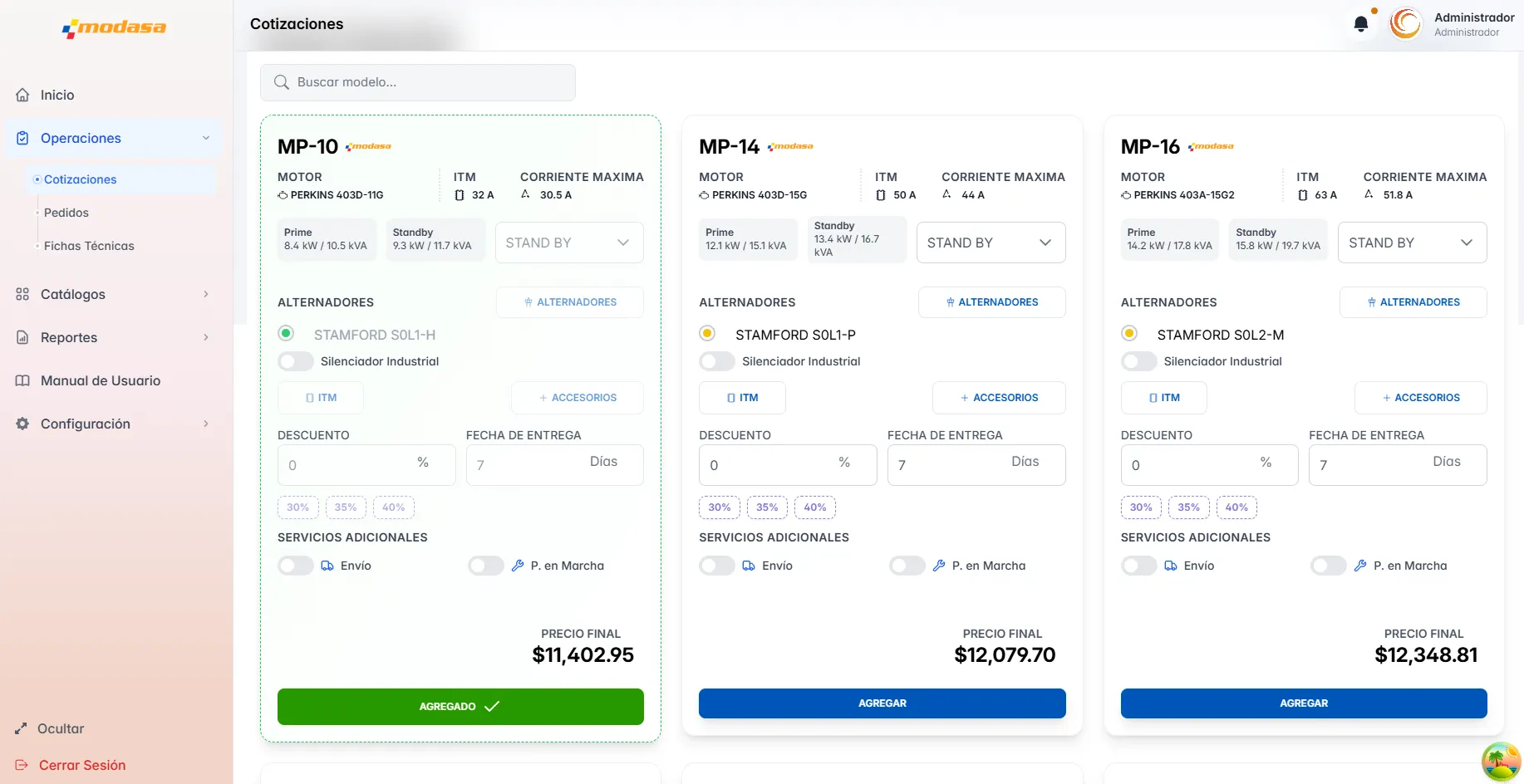 Configuración de grupo electrógeno